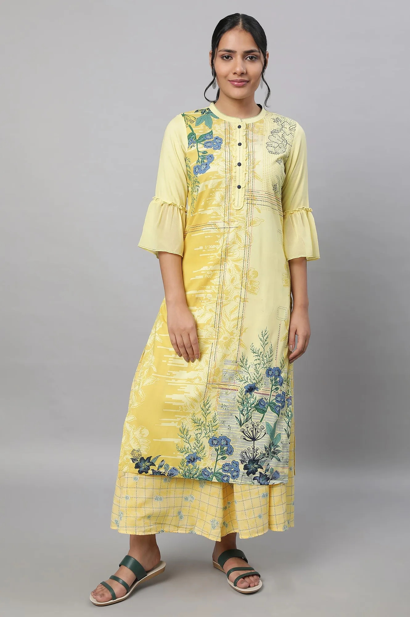 Yellow Printed kurta & Culottes Set
