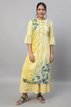 Yellow Printed kurta & Culottes Set