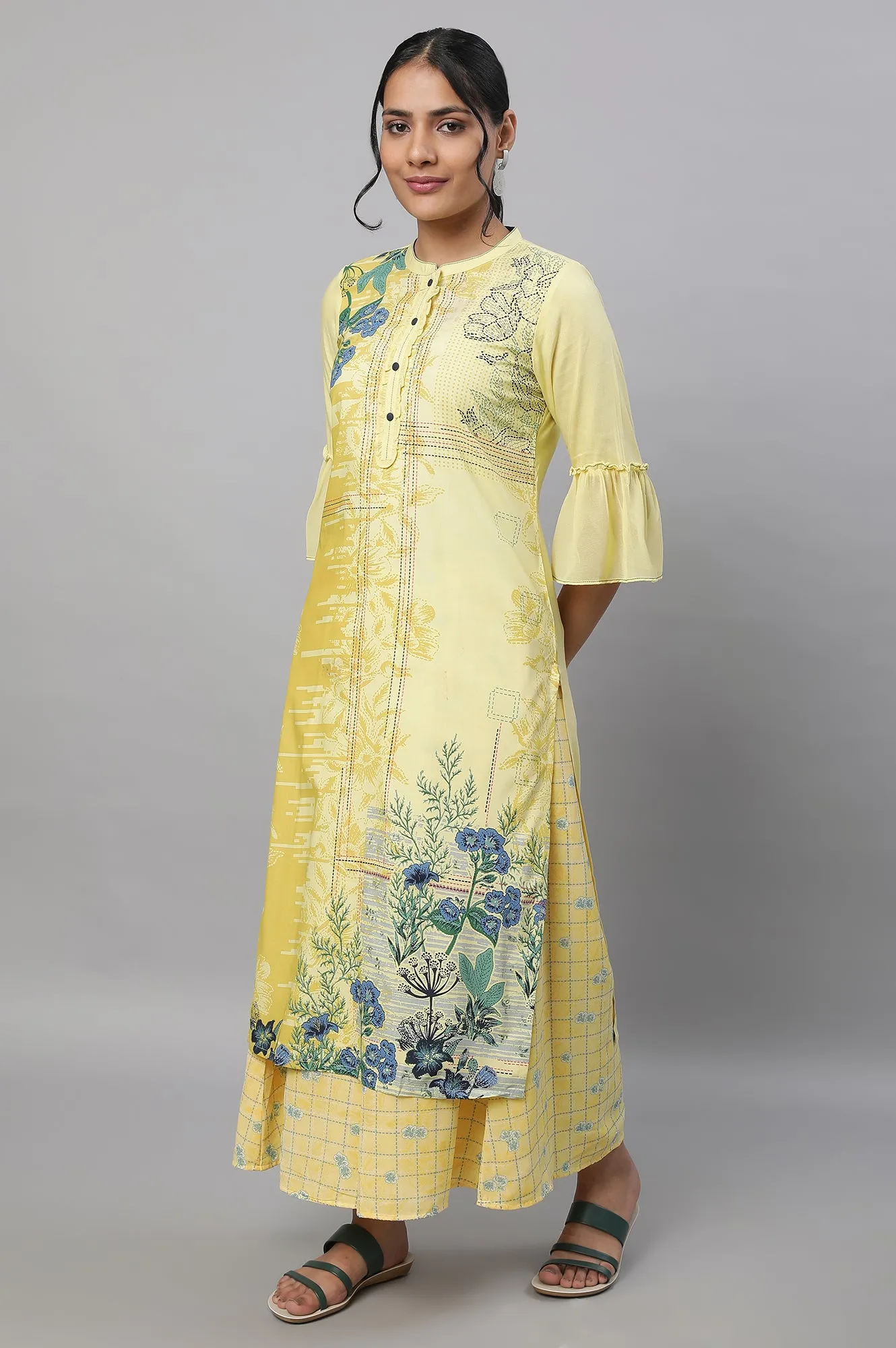 Yellow Printed kurta & Culottes Set