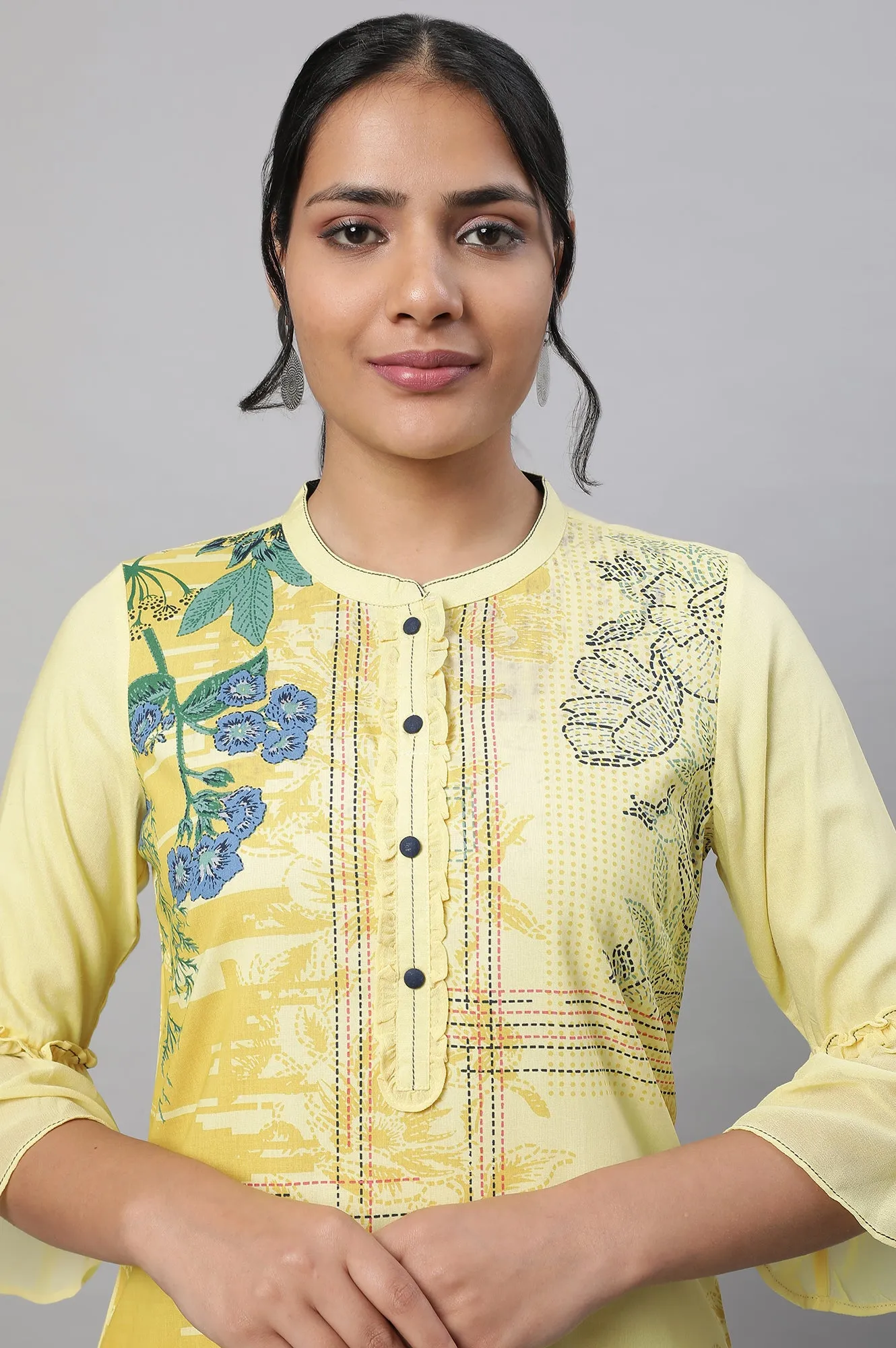 Yellow Printed kurta & Culottes Set