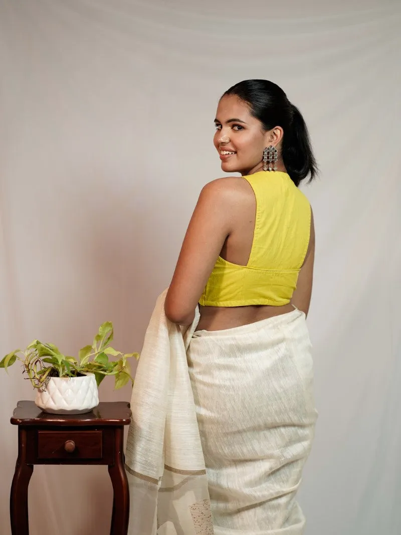 YELLOW SLEEVELESS HALTER NECK COTTON BLOUSE