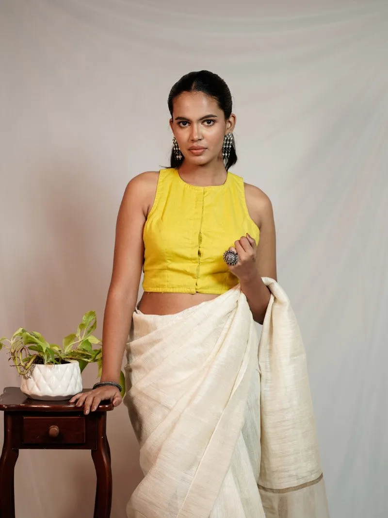 YELLOW SLEEVELESS HALTER NECK COTTON BLOUSE
