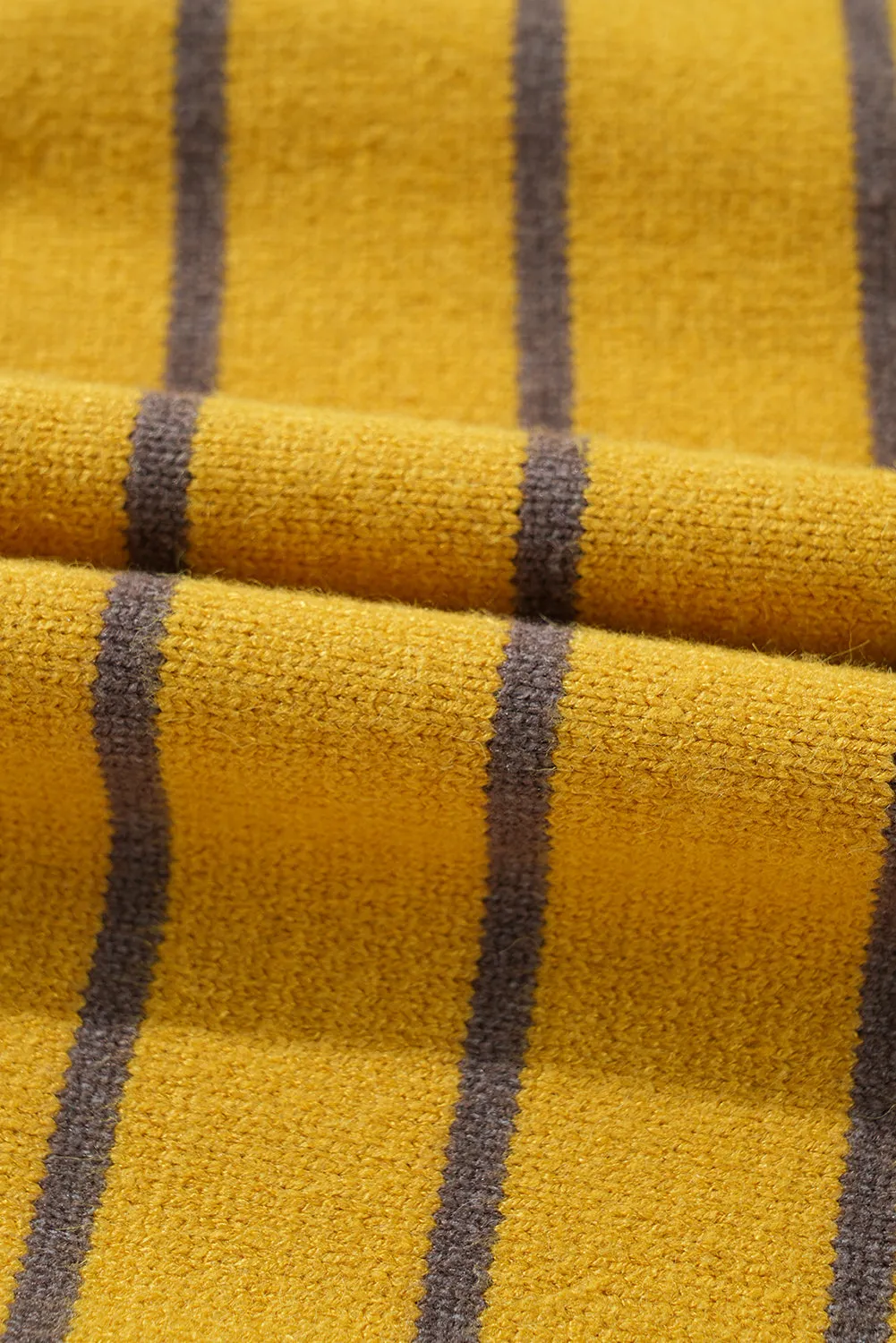 Yellow Stripe Daisy Floral Knitted Round Neck Sweater