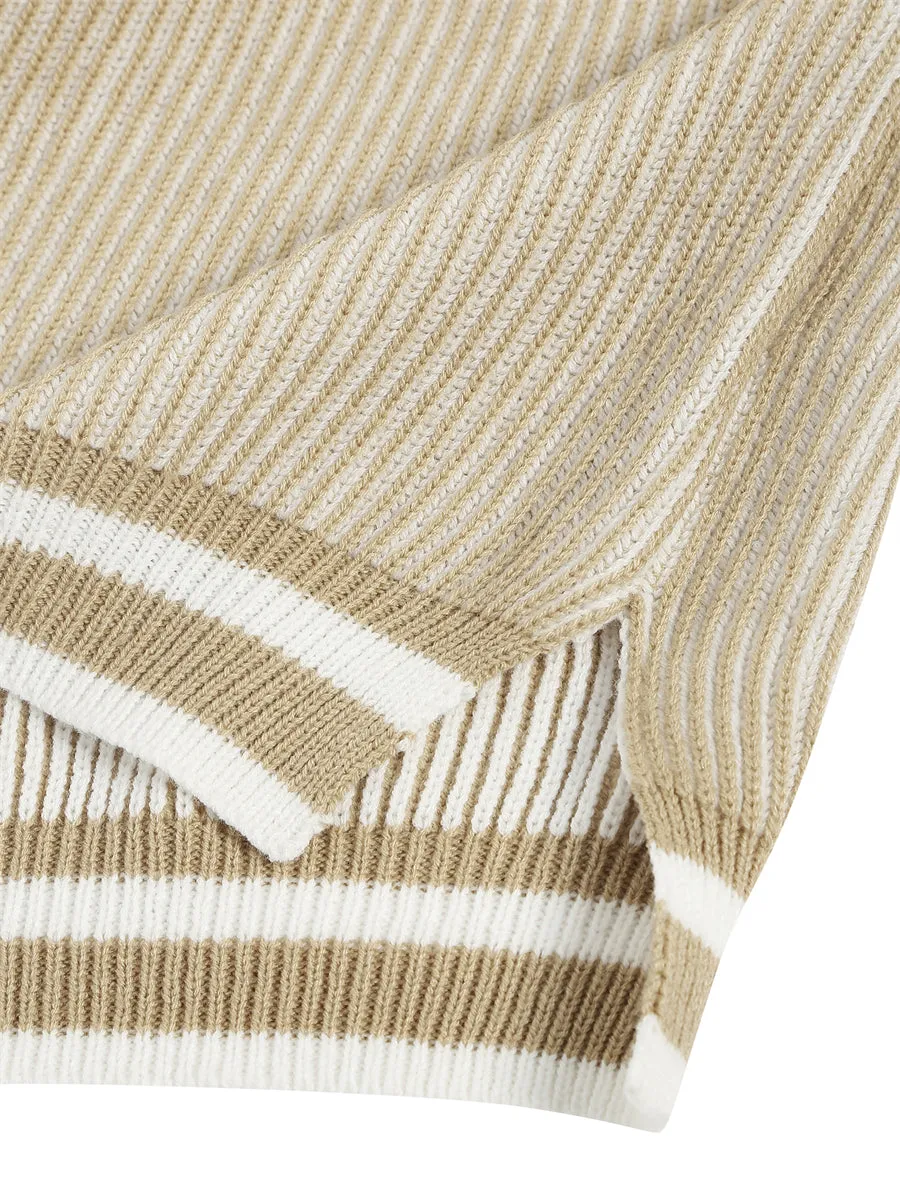 ZAFUL Women's Fall Sweaters Ribbed Knit Striped Color Block Sweater Casual Long Sleeve Crewneck Trendy Pullover Tops