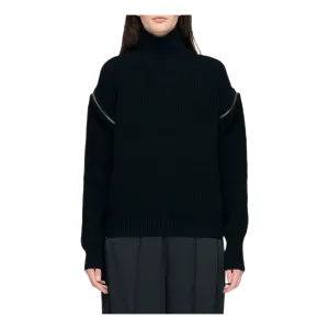 Zipped Sleeve Turtleneck Sweat Black