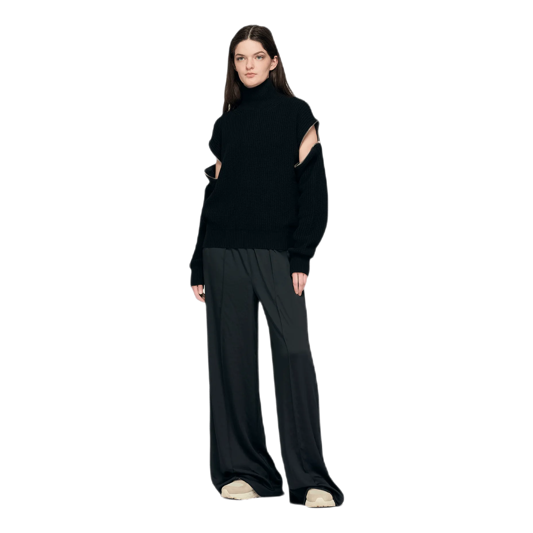Zipped Sleeve Turtleneck Sweat Black