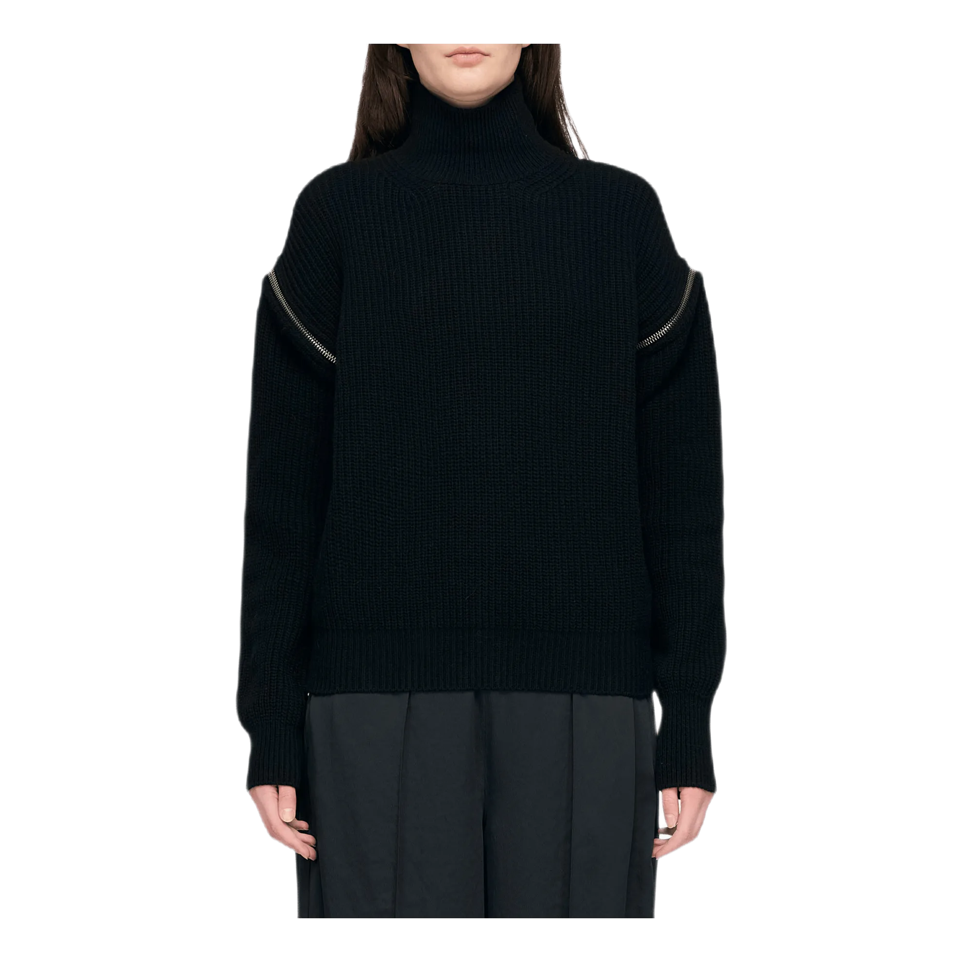 Zipped Sleeve Turtleneck Sweat Black