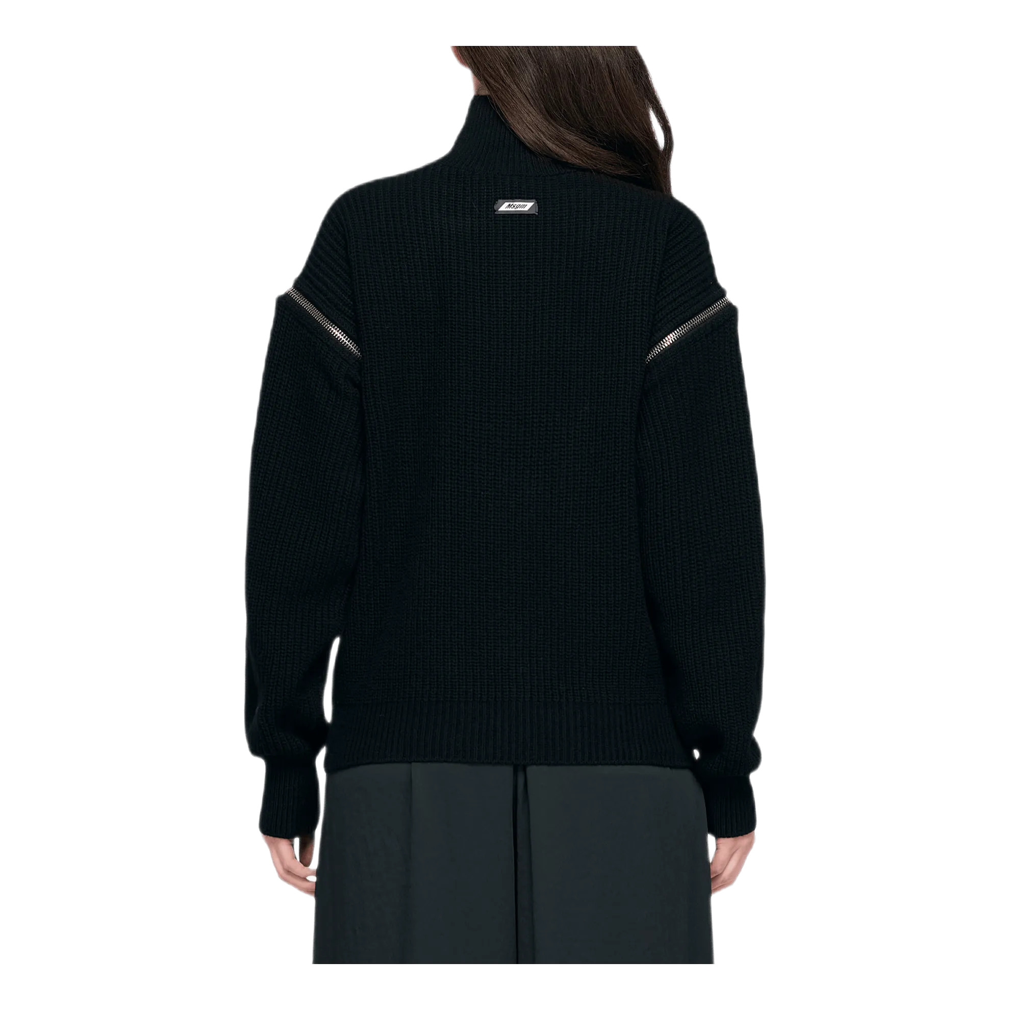 Zipped Sleeve Turtleneck Sweat Black
