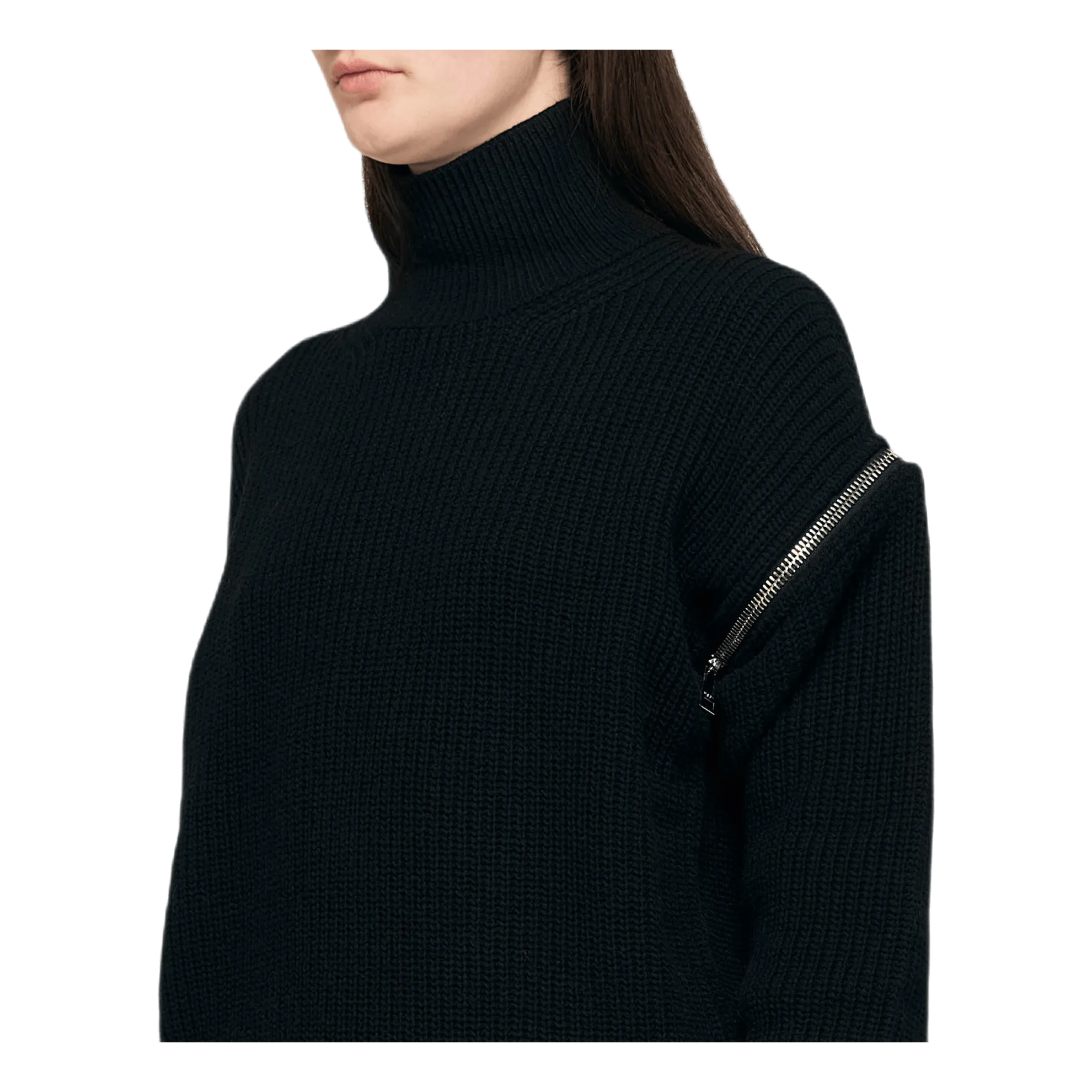 Zipped Sleeve Turtleneck Sweat Black